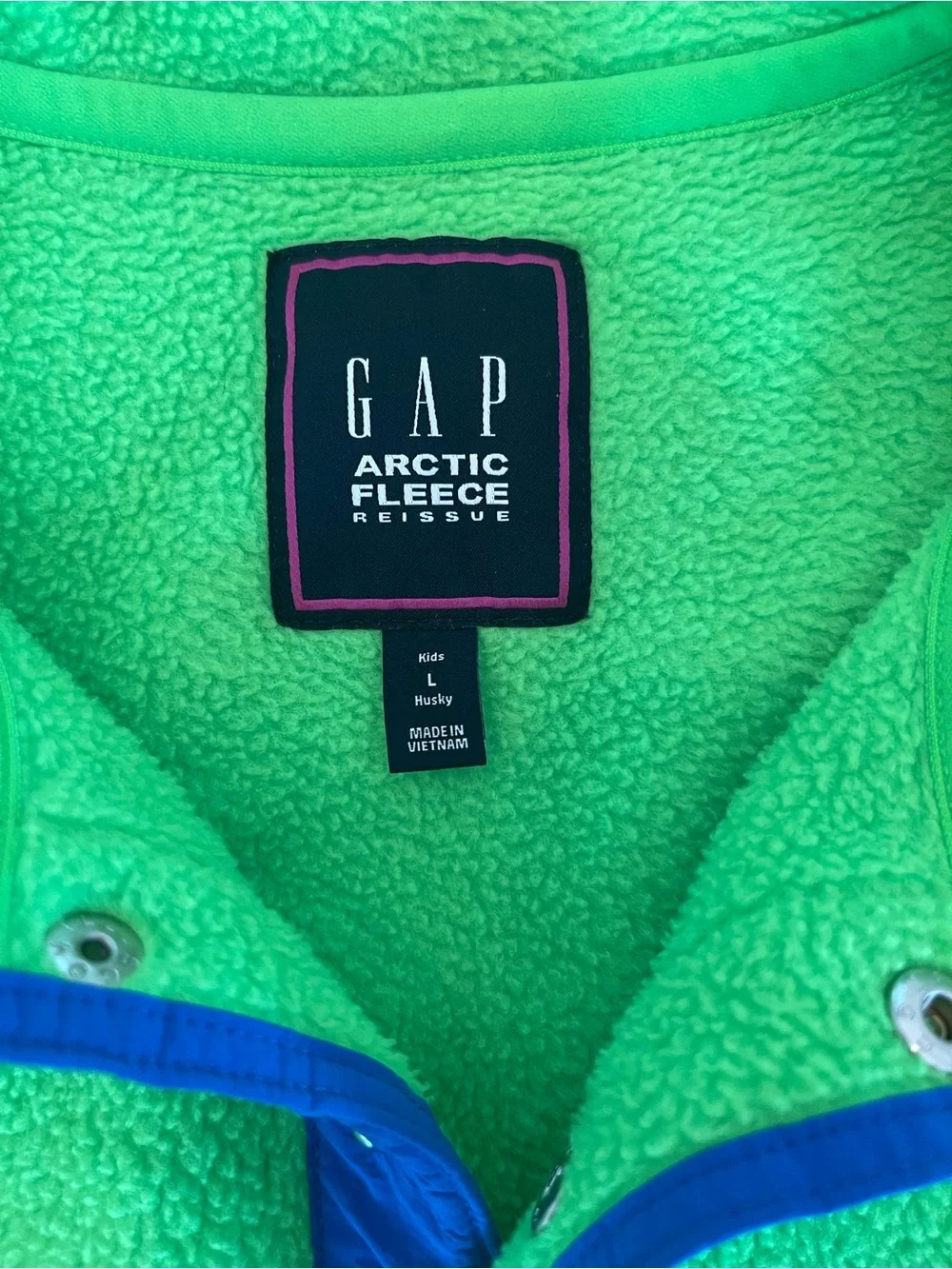 GAP Arctic Fleece Reissue 1/4 Snap Collared Pullover, electric green, Kids L 10